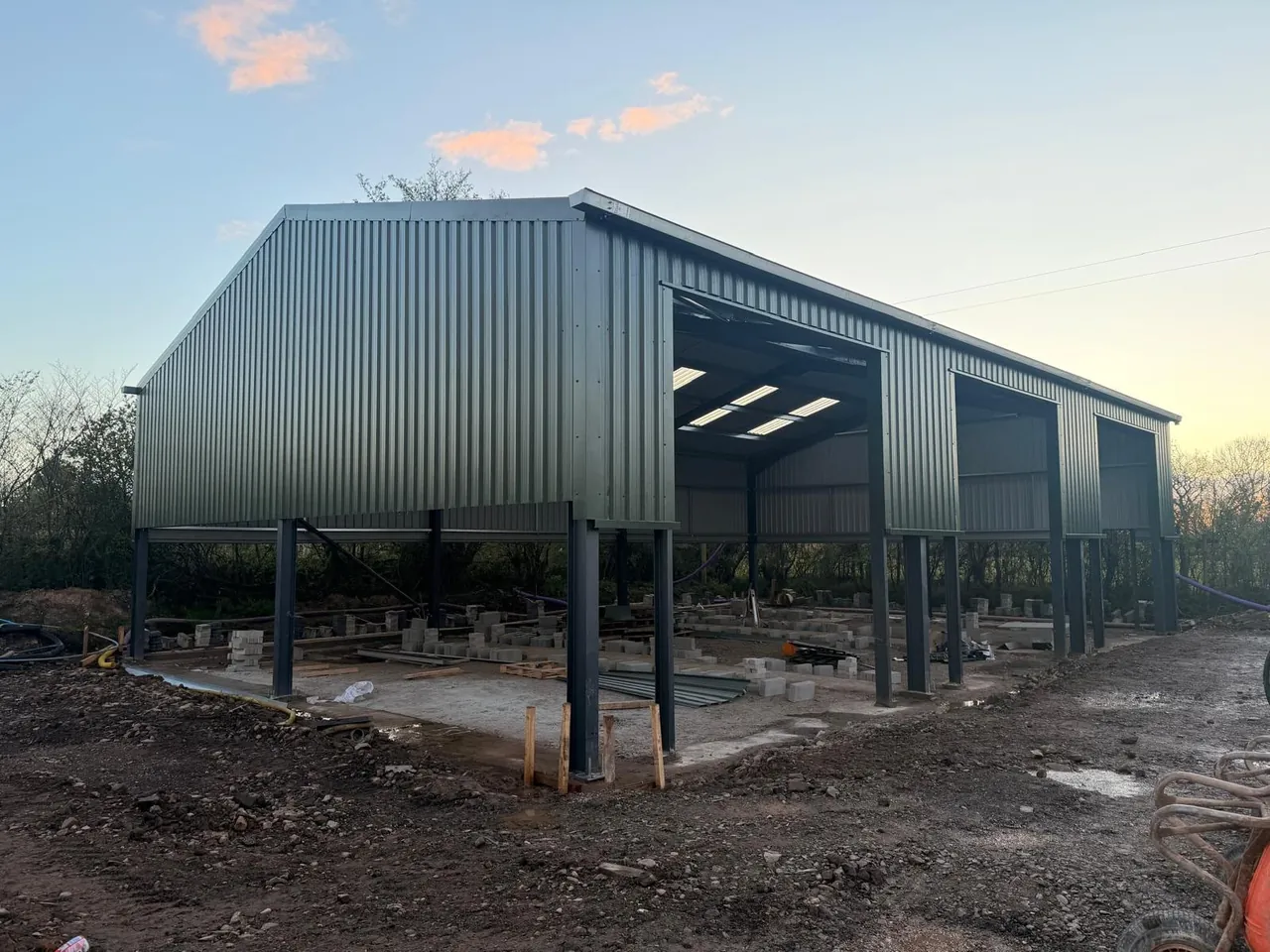 Clad steel-frame building nearing completion